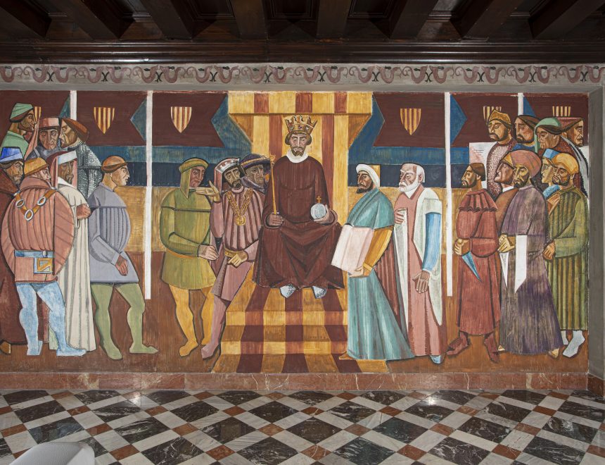 José Vento Ruíz. El Consulat del Mar, 1951. Fragment del conjunt mural del Palau de la Generalitat de València. Fotografia: Arturo Martínez
